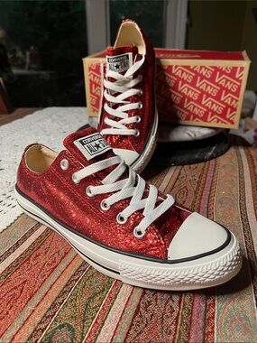 Converse Glitter RED Chuck Taylor lo top unisex art custom all star art Custom